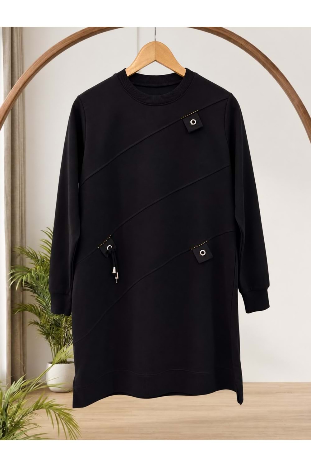 Kuş Gözü Detaylı Tunik 59484 - Siyah - L