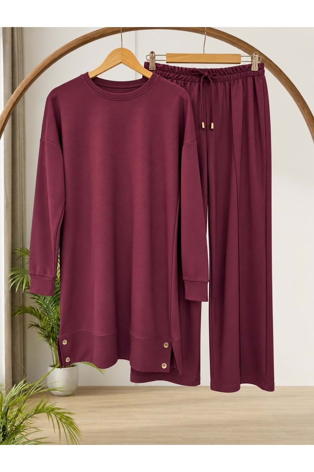 Yanı Düğmeli Takım 107129 - Bordo - L