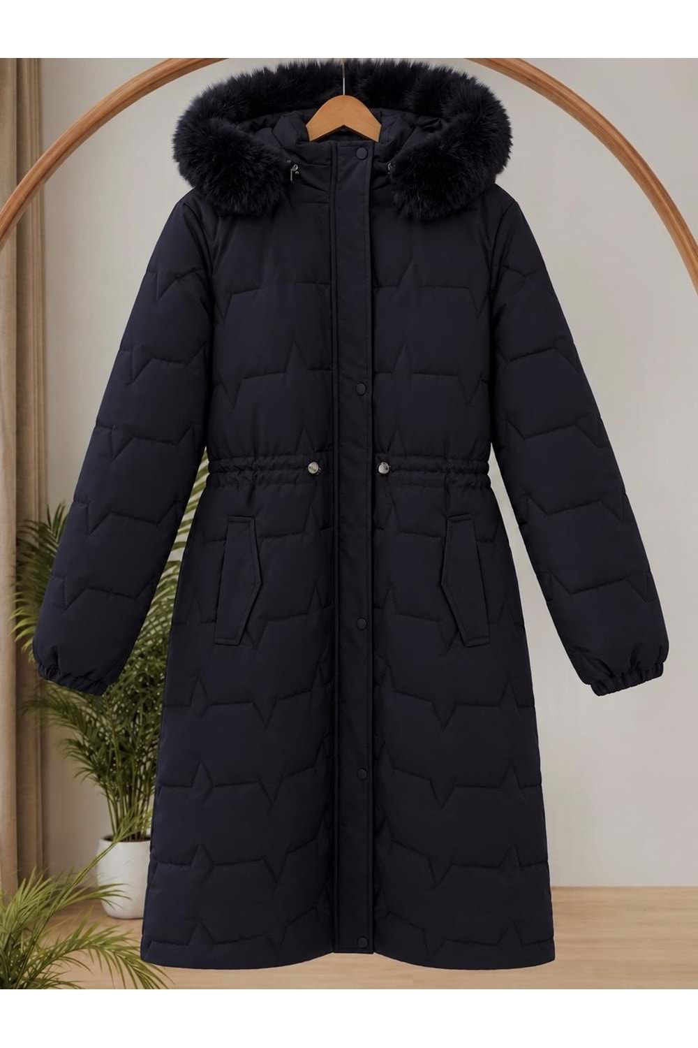 Beli Büzgülü Mont 5053 - Lacivert - 46