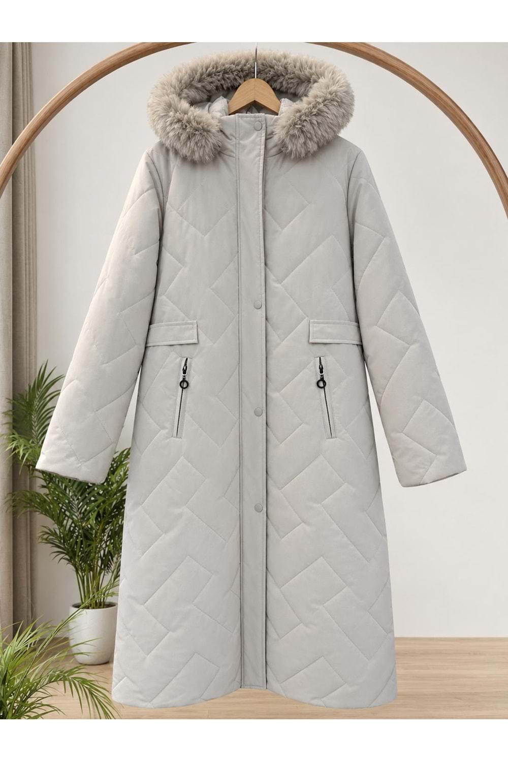 Aksesuarlı Şişme Mont 5060 - Krem - 50 - AZRA09223-72022