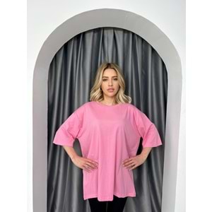 T-Shırt Düz Salaş 3636 - Pembe - TEK BEDEN - AZRA02482-Pembe-TEK BEDEN