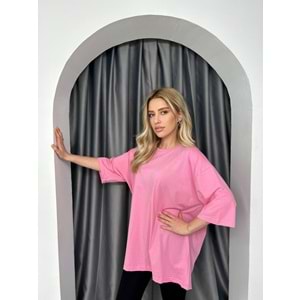 T-Shırt Düz Salaş 3636 - Pembe - TEK BEDEN - AZRA02482-Pembe-TEK BEDEN
