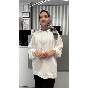 İki İp Cepli Sweat 2349 - Beyaz - TEK BEDEN - AZRA02484-Beyaz-TEK BEDEN