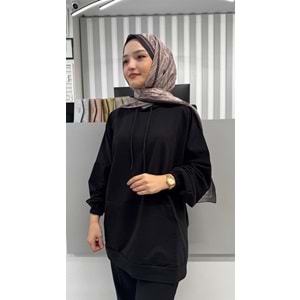 İki İp Cepli Sweat 2349 - Siyah - TEK BEDEN - AZRA02484-Siyah-TEK BEDEN