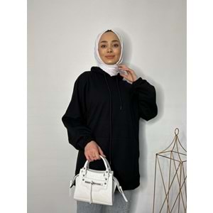 İki İp Cepli Sweat 2349 - Siyah - TEK BEDEN - AZRA02484-Siyah-TEK BEDEN