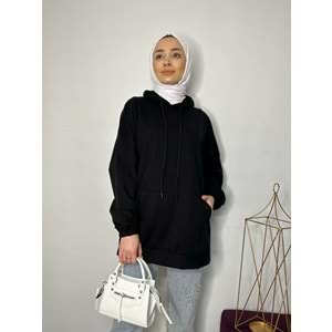 İki İp Cepli Sweat 2349 - Siyah - TEK BEDEN - AZRA02484-Siyah-TEK BEDEN