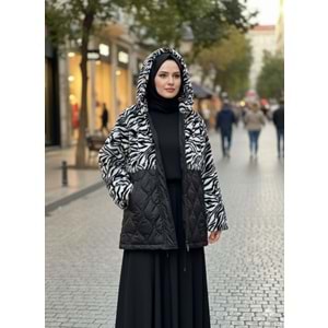 Animal Desenli Kapişonlu Mont 31275 - Siyah - M - AZRA03562-Siyah-M
