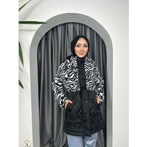 Animal Desenli Kapişonlu Mont 31275 - Siyah - M - AZRA03562-Siyah-M