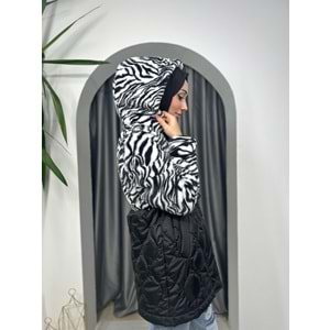 Animal Desenli Kapişonlu Mont 31275 - Siyah - M - AZRA03562-Siyah-M