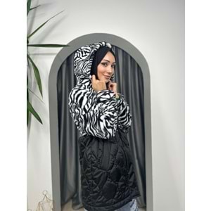 Animal Desenli Kapişonlu Mont 31275 - Siyah - M - AZRA03562-Siyah-M