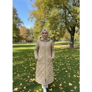 Kapişonlu Kapitone Mont 8407 - Bej - 38 - AZRA03858-Bej-38