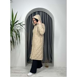 Kapişonlu Kapitone Mont 8407 - Bej - 38 - AZRA03858-Bej-38