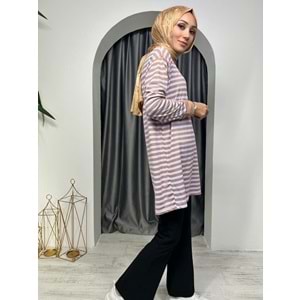 İnce Çizgili Tunik 674 - Sütlü Kahve - L-XL
