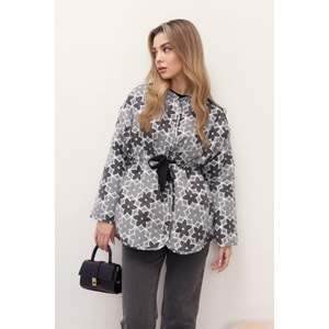 Begonia Çiçek Desenli Ceket 6185 - Gri - L-XL - AZRA04089-Gri-L-XL