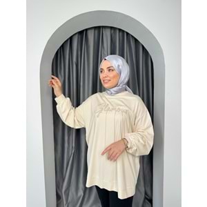Zincir Nakışlı Tunik 15588 - Krem - TEK BEDEN