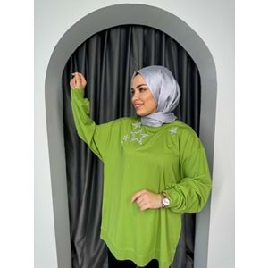 Yıldız Taşlı Modal Tunik 33008 - Yeşil - TEK BEDEN