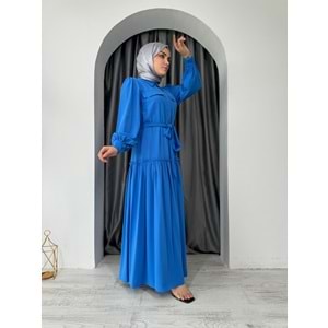 Puane Eteği Fırfırlı Elbise 12502 - Mavi - S - AZRA04699-Mavi-S