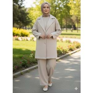 Oversize Basic Ceket 33695 - Bej - TEK BEDEN - AZRA04999-Bej-TEK BEDEN