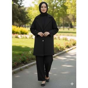 Oversize Basic Ceket 33695 - Siyah - TEK BEDEN - AZRA04999-Siyah-TEK BEDEN