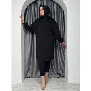 İkoll Tonaton Nakışlı Kapişonlu Tunik 33201 - Siyah - TEK BEDEN