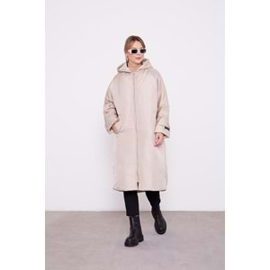 Kolları Ribana Detaylı Uzun Mont 560016 - Bej - TEK BEDEN