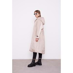 Kolları Ribana Detaylı Uzun Mont 560016 - Bej - TEK BEDEN