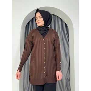 Çizgili Merserize Hırka 3179 - azra fashion - Acı Kahve - TEK BEDEN