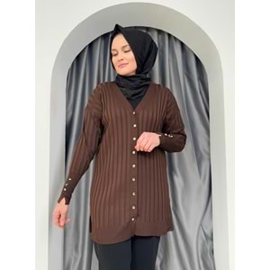 Çizgili Merserize Hırka 3179 - azra fashion - Acı Kahve - TEK BEDEN