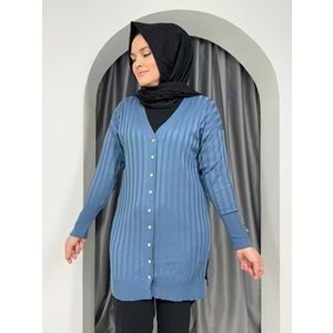 Çizgili Merserize Hırka 3179 - azra fashion - Mavi - TEK BEDEN