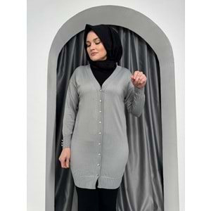 Düz Merserize Hırka 3176 - Gri - TEK BEDEN - AZRA05357-44670