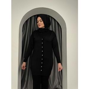 Düz Merserize Hırka 3176 - Siyah - TEK BEDEN - AZRA05357-44674