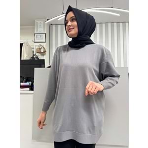 Düz Merserize Tunik 3177 - Gri - TEK BEDEN - AZRA05401-45124