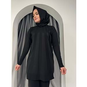 Büyük Şeritli Merserize Tunik 3190 - Siyah - TEK BEDEN - AZRA05422-45453