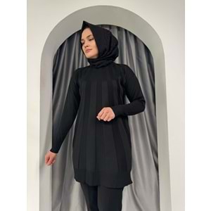 Büyük Şeritli Merserize Tunik 3190 - Siyah - TEK BEDEN - AZRA05422-45453
