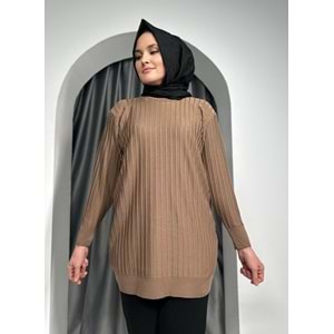 Çıtalı Merserize Tunik 3185 - Kahve Rengi - TEK BEDEN - AZRA05424-45469