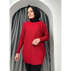 Çıtalı Merserize Tunik 3185 - Kırmızı - TEK BEDEN - AZRA05424-45470
