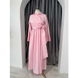 Bağlamalı Trikoton Elbise 1045 - Pembe - S-M - AZRA05711-47018