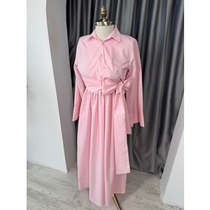 Bağlamalı Trikoton Elbise 1045 - Pembe - S-M - AZRA05711-47018