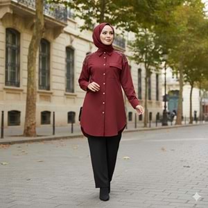 Omuzu Taşlı Gömlek 3253 - Bordo - S-M - AZRA05750-47401