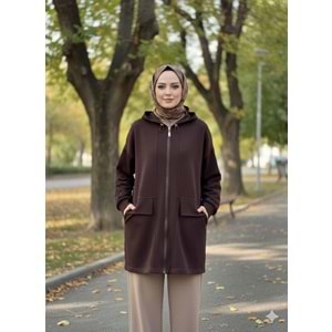 Kesik ve Cep Detaylı Kapişone Bomber 35901 - Kahve Rengi - TEK BEDEN - AZRA06843-55488