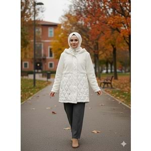 Kapitone Peluş Mont 35642 - Krem - M