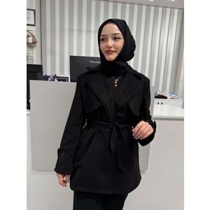 Rüzgarlık Detay Ara Boy Skuba Süet Trenc 2786 - Siyah - 40