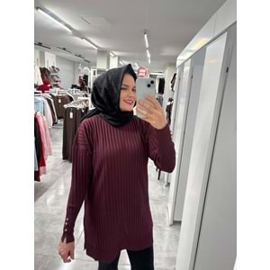 İnce Çizgili Merserize Tunik 3170 - Mürdüm - TEK BEDEN