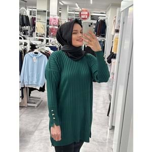 İnce Çizgili Merserize Tunik 3170 - Zümrüt Yeşili - TEK BEDEN - AZRA07022-56803