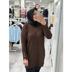 İnce Çizgili Merserize Tunik 3170 - Acı Kahve - TEK BEDEN - AZRA07022-56804