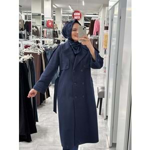 Lüks Kaşe Kaban 9015 - Lacivert - 42 - AZRA07050-Lacivert-42