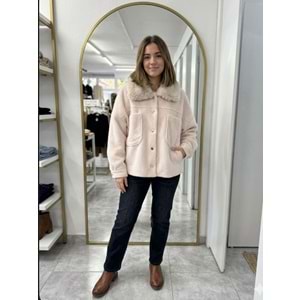 Cepli Kürk Yakalı Shacket 1005251 - Bej - L - AZRA07097-56886