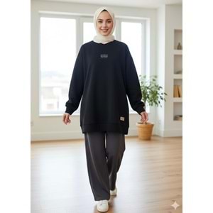 Kontrast Baskı Ve Etiketli S-Shırt 35325 - Siyah - TEK BEDEN - AZRA07099-56898