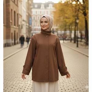 Dik Yaka Kısa Trenç 670 - Acı Kahve - TEK BEDEN - AZRA07111-56972