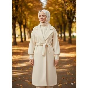 Broşlu Kaşe Kaban 140136 - Bej - TEK BEDEN - AZRA07238-Bej-TEK BEDEN